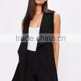 MGOO 100 Cotton Custom Made Tie Waist Sleeveless Blazers Cardigan Slim Fitting Jackets Waterfall Blazers thumbnail-2