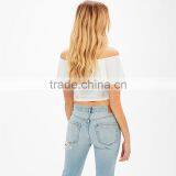 2017 Summer Popular Ladies Sexy Bardot Neckline Ruffled T-shirt thumbnail-4