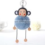 Wholesale Pom Pom Fur Ball Keychain With PU Monkey Pendant Key rings Gift for Her