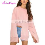 2017 pink split long sleeves ladies sweatshirts pullover women without hood