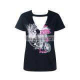 Custom Black Casual Women v Neck Short Sleeve Printed t Shirt thumbnail-1