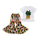 Short Sleeve Sequin Pineapple White Raglan Top and Pineapple Printed Bell Bottoms Wholesale Girl Boutique Clothing Set thumbnail-1