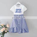 Children Sets Print Letter T-shirt + Plaid Skirts Cotton Summer 2020 Kids Girls Sets