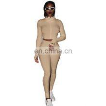 Manufacturer Wholesale Women's Spring and Summer New Cardigan Jacket + Folded Pants Sexy Slim 2-piece Suit thumbnail-2