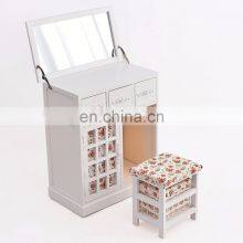 3-Drawer Shabby Chic Dressing Table Set Dresser With Folding Mirror & Floral Stool