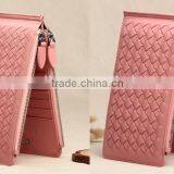 Ladies Woven Sheep Skin Leather Wallet With Zipper Genuine Leather Long Wallet for Women thumbnail-3