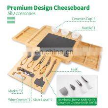 Bamboo Cheese Board Set 3 Slide Out Drawers And Stainless Steel Knife thumbnail-4