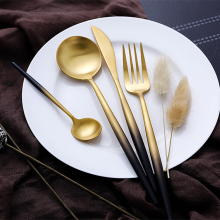 Portugal Style Light Blue and Matte Gold Flatware Cutlery Set Luxury Stainless Steel Spoon Fork Knife Stainless Steel Cutlery thumbnail-1