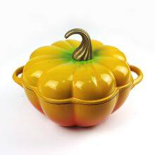 High Quality Cast Iron Cookware Stock Pot 24cm Orange Green Enamel Saucepan Halloween Pumpkin Pot With Lid