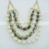 FASHION CORD WRAPPED MULTI ROW PEARL NECKLACE thumbnail-2