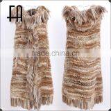 Factory Direct Wholesale Price Lady's Rabbit Knitted Fur Waistcoat With Fur Tassels thumbnail-1