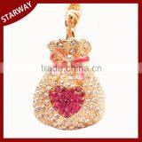 Fashion Gift Lucky Purse Rhinestone Gold Plate Keychain/ thumbnail-1