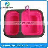 BPA Free 2 Compartment Eco Pink or Blue Folding Silicone Collapsible Food Container Quality Choice thumbnail-4