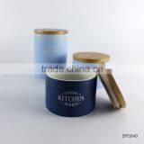 Factory Direct Wholesale Modern Design 3 Layer Mason Ceramic Candy Jar With Wooden Lid thumbnail-2