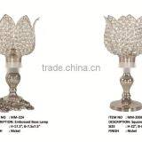 LOTUS FLOWER STYLE CRYSTAL BEADS SHADE ANTIQUE EMBOSSED TABLE LAMP thumbnail-1