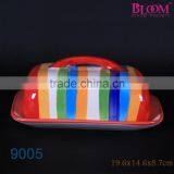 China Wholesale Handpaint Stripe Ceramic Butter Dish With Lid thumbnail-1