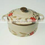 Stoneware Casserole With Hand Painted Flower Design thumbnail-1