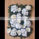 New design charming cream white flower green leaves flower wall backdrop decorative flowers