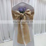 100% Natural Burlap Hessian Chair Sash With Lace Band at 2 Side for Rustic Wedding thumbnail-2