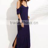 Woman Navy Pocket Cold Shoulder Split Maxi Dress thumbnail-3
