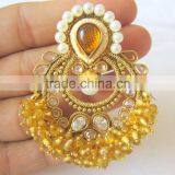 Golden Yellow Beads Polki Gold Tone Dangler EARRING Pair thumbnail-2