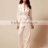 Women's Satin Pyjamas Wedding Robe Tie Waist Embroidered Sleepwear Custom Smooth And Soft Artificial Silk thumbnail-5