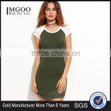 Color Block Slit Side Tee Dress Cotton Spandex Casual Short Raglan Sleeve Sexy Bodycon Tee Dress thumbnail-1