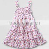 LITTLE GIRLS FLORAL PRINTED WHITE SLEEVELESS TIERED DRESS