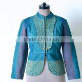 Vintage Kantha Jacket in Viridian Green With Embroidery ~ Extra Large thumbnail-2