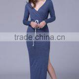 Fashion Split Skirt Hem Long Sleeve Military Wind Knitwear Women Dress 2017 thumbnail-2