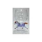Art Hand Blown Clear Glass Goblet For Water With Purple Horse For Decoration thumbnail-1