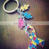 Colorful Epoxy Autism Awareness Ribbon Charm Metal Keyring