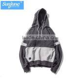 Two Tone Contrast Color Leather Puller Long Sleeve Hoodie
