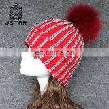 Colorful Knitted Fashion Leisure Warm Real Fur Pom Pom Winter Women Hat thumbnail-2