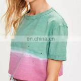 Summer Short Sleeve Distressed Tie-dye Cropped Women t Shirt thumbnail-4