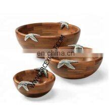 Wooden Bowl With Metal Decoration