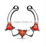 Sweet Heart CZ Crystal 316L Surgical Steel Fake Septum Clicker Nose Piercing Body Jewelry thumbnail-4