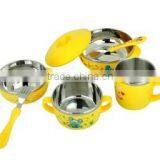 Tableware Wholesale Stainless Steel Color Bowls Set With Fork Spoon and Plastick Lid for Kids thumbnail-3