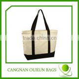 fashion plain cheap cotton black tote bag with zipper