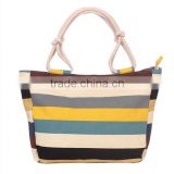 2015 new simple striped canvas shoulder bag women bag handbag