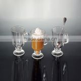 new design glass latte cup with matal spoon