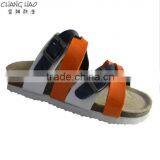 2016 Women Cork Slipper New Design White ,navy Bule and Orange PU With Hasps Cheap Simple Fashion Cork Slipper