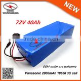 Electric Bicycle Battery 72V 40Ah for 500W Motor used in Panaso nic Li-Ion Battery with 5A Fast Charger