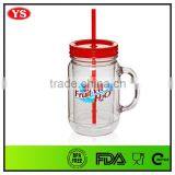 20oz Plastic Double Wall Mason Jar Tumblers With Handle thumbnail-3