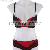 Mature Women Sexy Nylon Red With Black Color Lace Fancy Bra Panty Set, Bra and Panty thumbnail-3