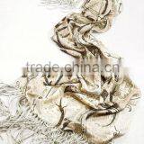 Twill Long Silk Shawl Fringe With Cashew thumbnail-1