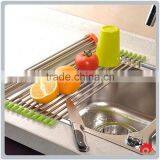 Storage Ideas Kitchen Sink Water Stainless Steel Foldable Dry Fruit Tableware Shelf Dish Drying Rack thumbnail-2