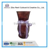 Large Cylinder Brown Glass Vase with Silk Ribbon Decoration