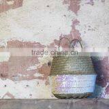 Gold/ Silver Sequin Seagrass Storage Basket thumbnail-2