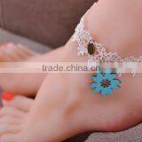 Vintage Flower Lace Anklet, Antique Gold Star Charm Beach Jewelry, Sexy Lady Foot Chain Jewelry thumbnail-4